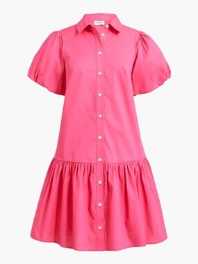 J. Crew  Bubble-Sleeve Cotton Poplin Shirtdress : Vivid Begonia  pink - Size 2